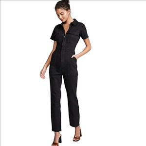 GOOD AMERICAN NWT "Fit For Success" Black Denim Cropped Jumpsuit LP Career Fun